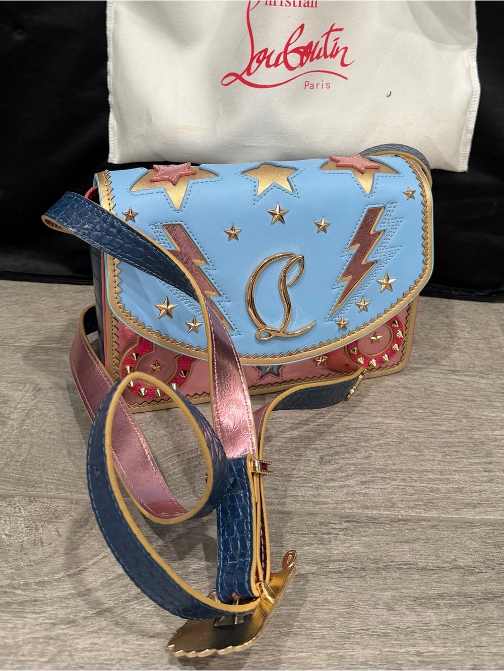 Elegant Crossbody Elisa Mini Stars & Lighting Bolts Leather Bag - NEW!